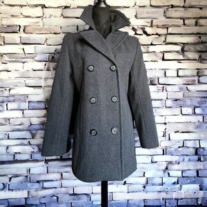 NWOT JASON KOLE ( S ) 100% Wool Double Breasted Lined High Collor Gray Pea Coat